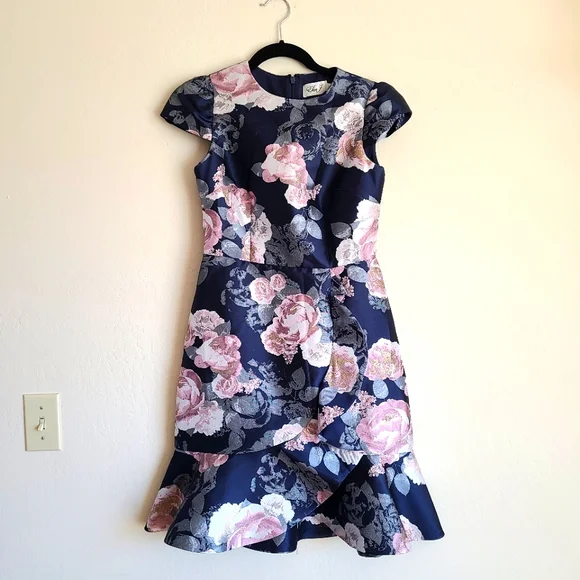 eliza j dresses blue floral Eliza J Printed Metallic Gown  Bluefly
